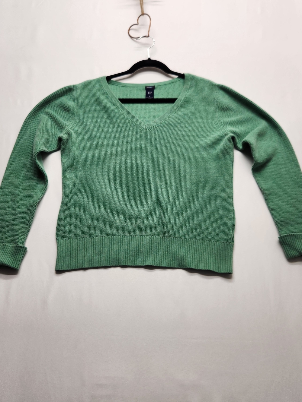 ⭐️Vintage GAP Green Waffle Knit V Neck Sweater XL Y2K Chunky Pullover Cozy